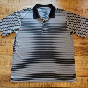 Pebble Beach Golf Polo Men's XXL Black & White Striped Performance Shirt